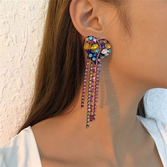 Colorful Long Disco Ball Heart Earrings - Picture 1 of 2